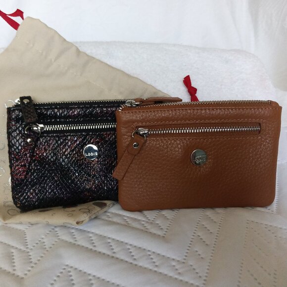 Lodis Zip Card Case Stacker Wallet Set of 2 - Saddle Brown/Black Metallic - EUC - Picture 1 of 10